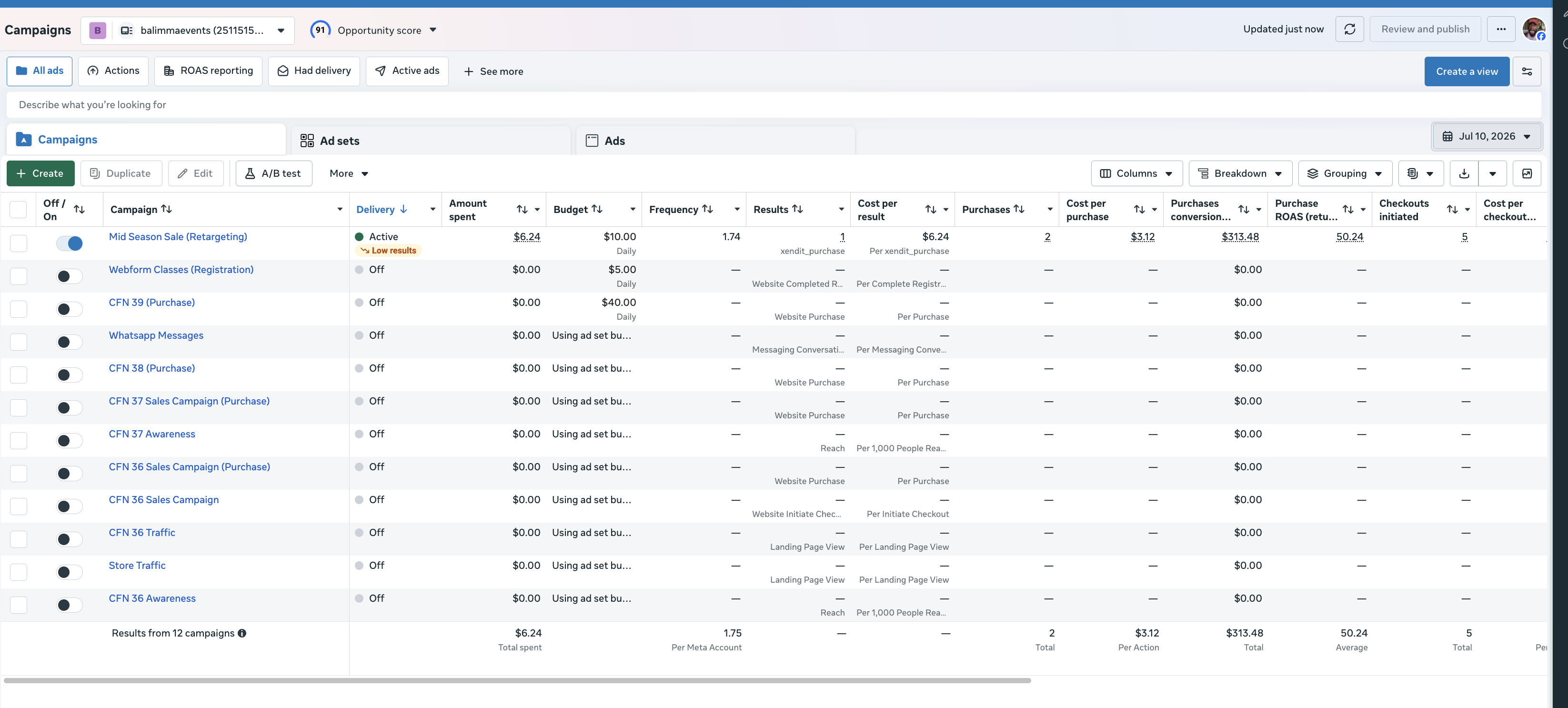 Meta Ads Manager — Events retargeting