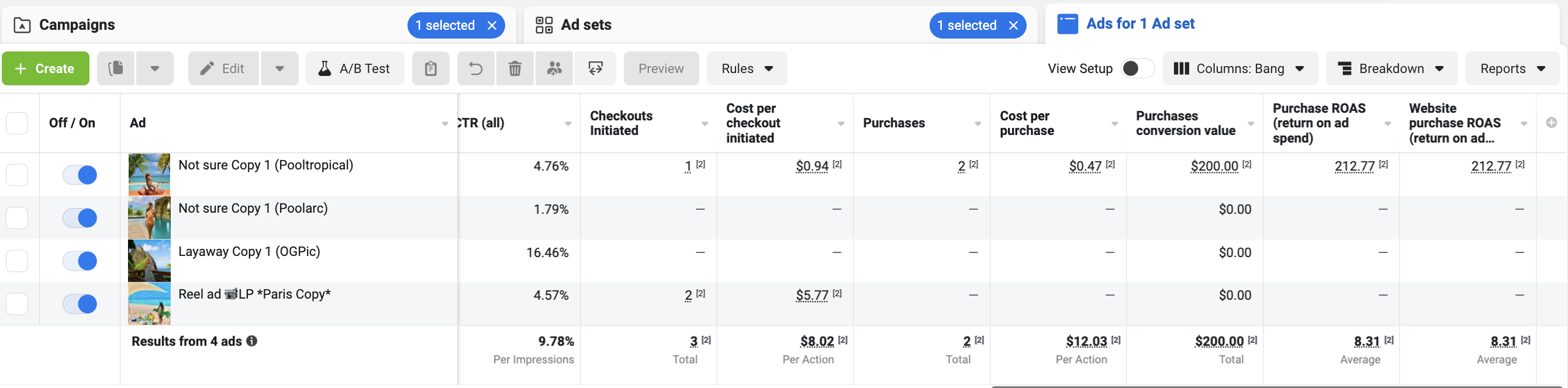 Meta Ads Manager — Digital travel course campaign